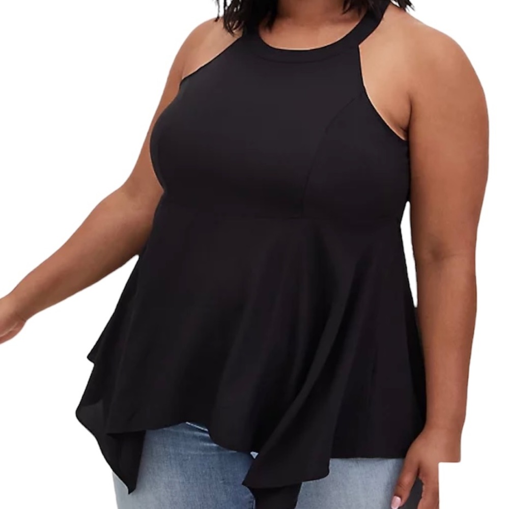 torrid Black Goddess Neck Tank with Peplum/Handkerchief Hem 6X(30)